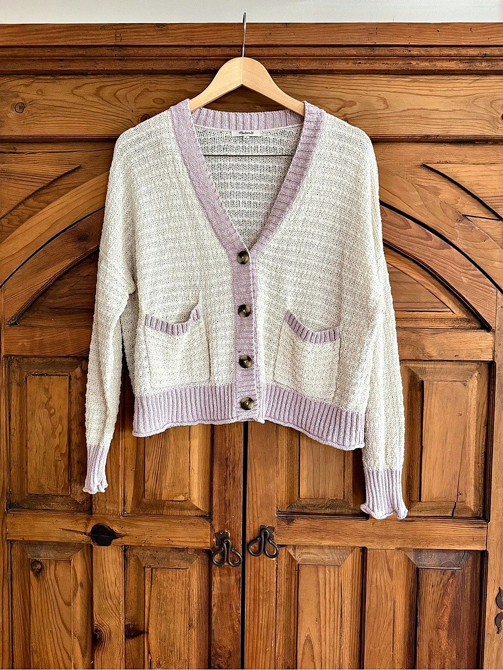 Madewell Textured-Knit Button-Front Cardigan Ivory & Lavender